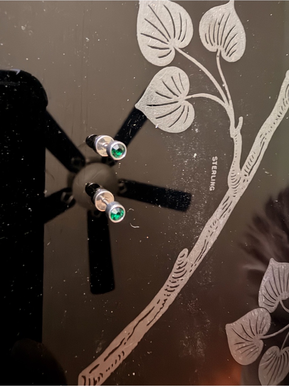 Sterling Silver Earrings with Green Gem Studs
